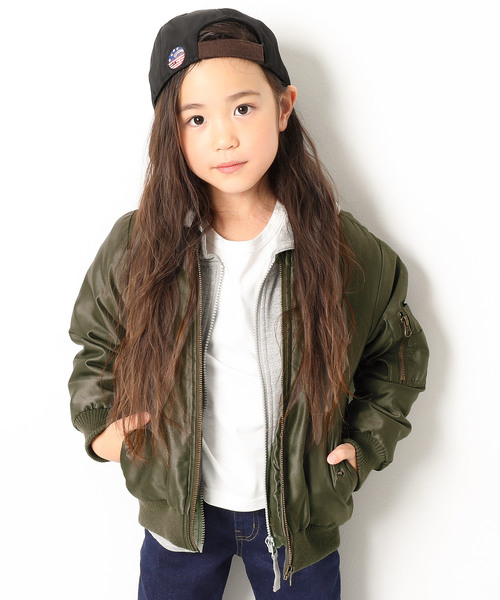 devirock（デビロック）の「裏ボア付きはっ水加工MA-1ジャケット（MA-1・キッズ・ブラック/カーキ・110cm/100cm/120cm/130cm/140cm/150cm/160cm）」の2枚目の写真