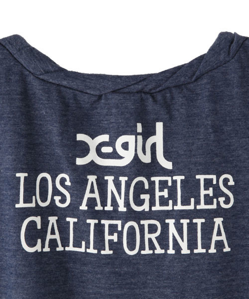 X-girl（エックスガール）の「SMILING SHOES TWISTED S/S TUNIC（Tシャツ/カットソー・レディース・ホワイト/ブラック/オレンジ/ネイビー・1/2）」の9枚目の写真