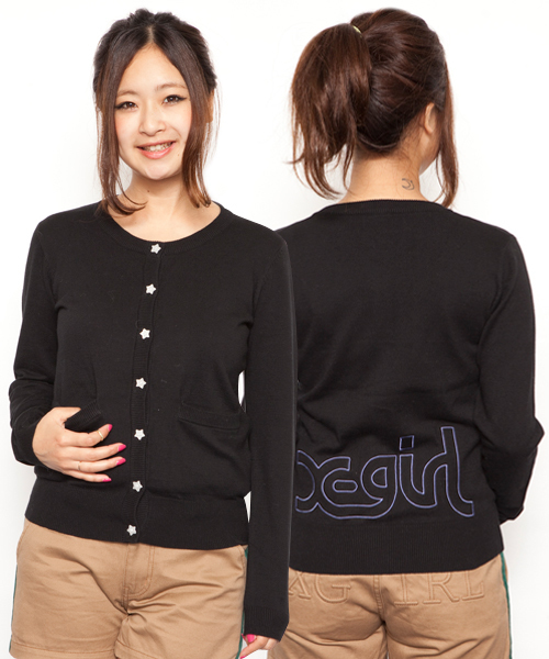 X-girl(エックスガール)の「CREW NECK KNIT CARDIGAN(カーディガン/ボレロ・レディース・ブラック/アッシュグレー/ピンク/ブルー・1/2)」の1枚目の写真