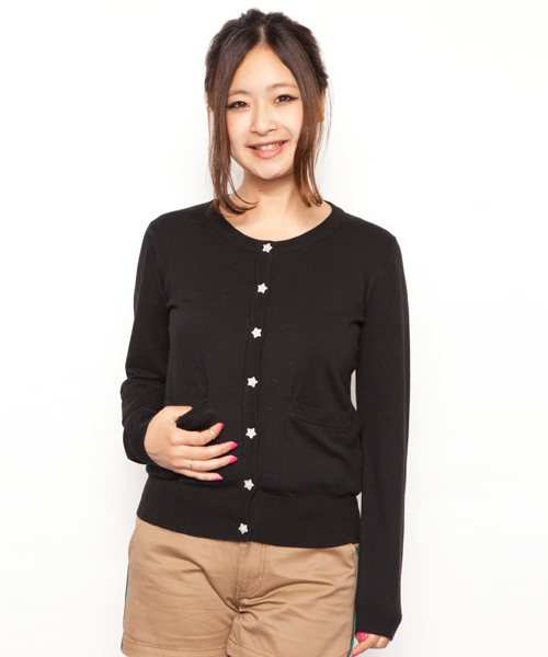 X-girl(エックスガール)の「CREW NECK KNIT CARDIGAN(カーディガン/ボレロ・レディース・ブラック/アッシュグレー/ピンク/ブルー・1/2)」の9枚目の写真