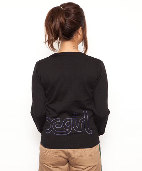 X-girl(エックスガール)の「CREW NECK KNIT CARDIGAN(カーディガン/ボレロ・レディース・ブラック/アッシュグレー/ピンク/ブルー・1/2)」の5枚目の写真