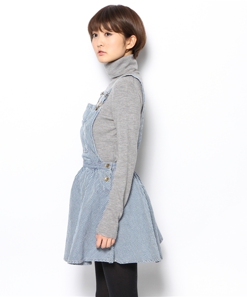 WEGO（ウィゴー）の「WEGO/デニムフレアジャンパースカート（デニムスカート・レディース・ホワイト/インディゴブルー/ストライプ・FREE）」の5枚目の写真