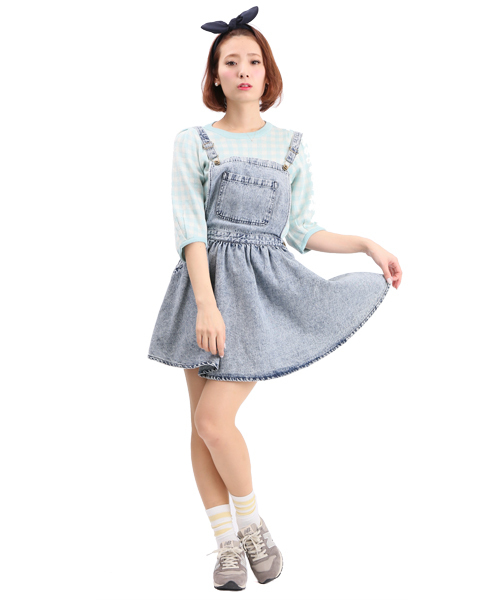 WEGO（ウィゴー）の「WEGO/デニムフレアジャンパースカート（デニムスカート・レディース・ホワイト/インディゴブルー/ストライプ・FREE）」の16枚目の写真