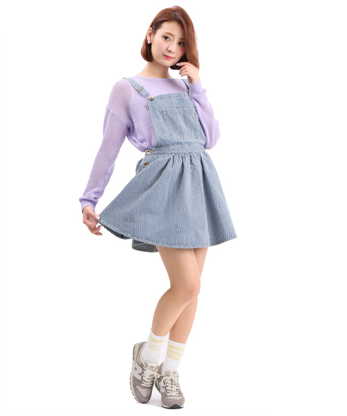 WEGO（ウィゴー）の「WEGO/デニムフレアジャンパースカート（デニムスカート・レディース・ホワイト/インディゴブルー/ストライプ・FREE）」の17枚目の写真