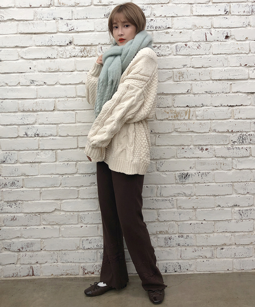 one after another NICE CLAUP（ワンアフターアナザーナイスクラップ）の「大判マフラー（マフラー・レディース・アイボリー/モカ/ベージュ/パープル/ミント・FREE）」の18枚目の写真