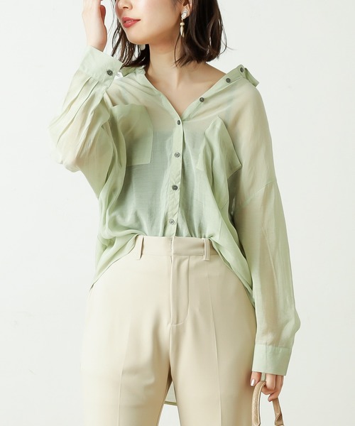 natural couture（ナチュラルクチュール）の「シアービッグシャツ（シャツ/ブラウス・レディース・アイボリー/モカ/ライトベージュ/ミント・FREE）」の14枚目の写真