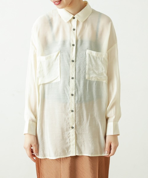 natural couture（ナチュラルクチュール）の「シアービッグシャツ（シャツ/ブラウス・レディース・アイボリー/モカ/ライトベージュ/ミント・FREE）」の12枚目の写真