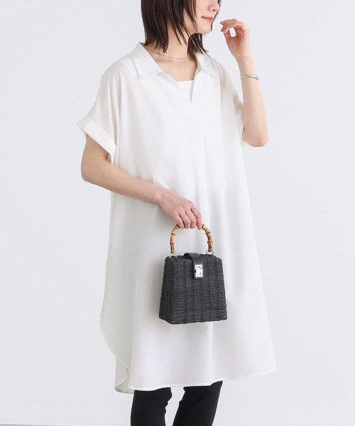 n'OrLABEL(ノアールレーベル)の「『スキッパー襟チュニックワンピース』(シャツワンピース・レディース・オフホワイト/カーキ/ブラック/ラベンダー・FREE)」の19枚目の写真