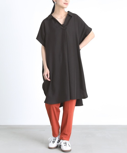 n'OrLABEL(ノアールレーベル)の「『スキッパー襟チュニックワンピース』(シャツワンピース・レディース・オフホワイト/カーキ/ブラック/ラベンダー・FREE)」の22枚目の写真