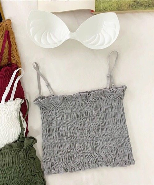 STYLEBLOCK(スタイルブロック)の「立体パッド付きストラップ取り外し可能ノンワイヤーキャミソール(キャミソール・レディース・グレー/マスタード/ホワイト/グリーン/ブラック/レッド・FREE)」の9枚目の写真