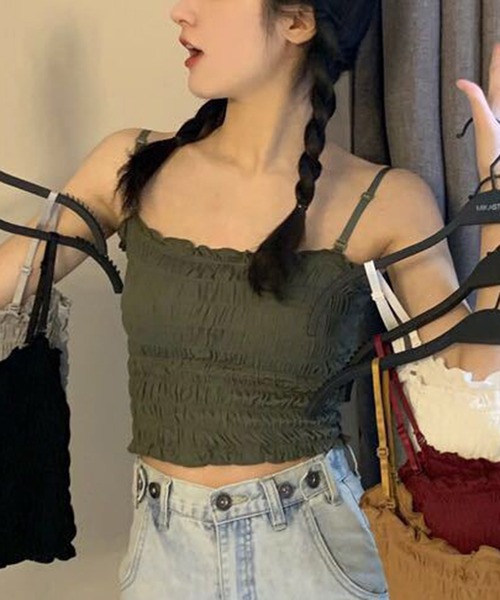 STYLEBLOCK(スタイルブロック)の「立体パッド付きストラップ取り外し可能ノンワイヤーキャミソール(キャミソール・レディース・グレー/マスタード/ホワイト/グリーン/ブラック/レッド・FREE)」の11枚目の写真