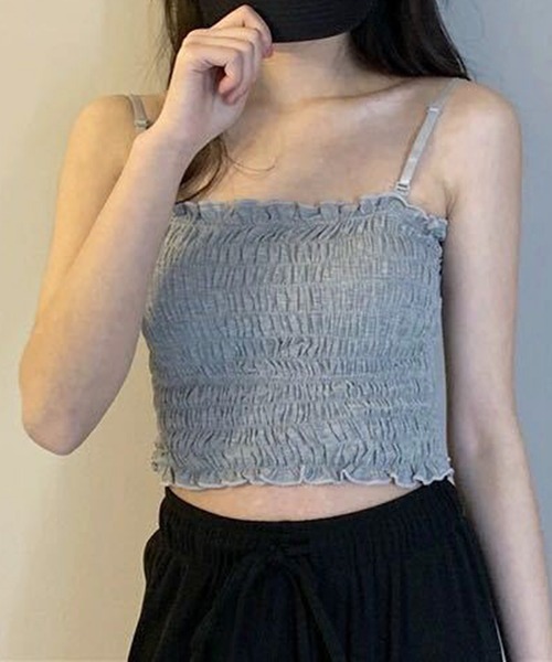 STYLEBLOCK(スタイルブロック)の「立体パッド付きストラップ取り外し可能ノンワイヤーキャミソール(キャミソール・レディース・グレー/マスタード/ホワイト/グリーン/ブラック/レッド・FREE)」の10枚目の写真