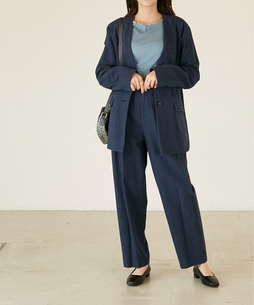 ANGIE（アンジー）の「コットンリネンノーカラージャケット/日本製（ノーカラージャケット・レディース・ネイビー/マスタード/ナチュラル・FREE）」の13枚目の写真