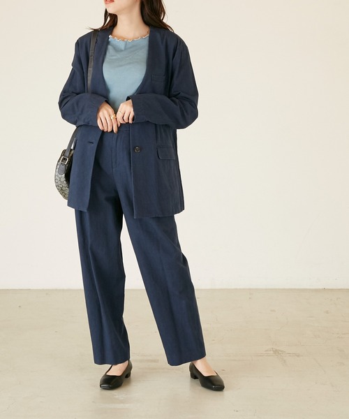 ANGIE（アンジー）の「コットンリネンノーカラージャケット/日本製（ノーカラージャケット・レディース・ネイビー/マスタード/ナチュラル・FREE）」の16枚目の写真