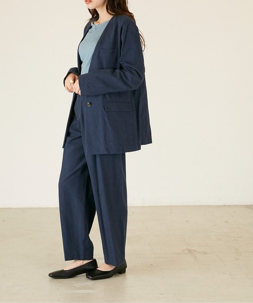 ANGIE（アンジー）の「コットンリネンノーカラージャケット/日本製（ノーカラージャケット・レディース・ネイビー/マスタード/ナチュラル・FREE）」の14枚目の写真