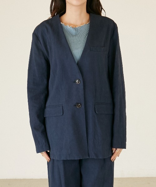 ANGIE（アンジー）の「コットンリネンノーカラージャケット/日本製（ノーカラージャケット・レディース・ネイビー/マスタード/ナチュラル・FREE）」の17枚目の写真