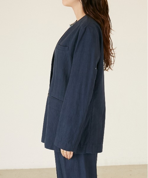 ANGIE（アンジー）の「コットンリネンノーカラージャケット/日本製（ノーカラージャケット・レディース・ネイビー/マスタード/ナチュラル・FREE）」の18枚目の写真