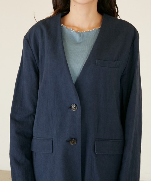 ANGIE（アンジー）の「コットンリネンノーカラージャケット/日本製（ノーカラージャケット・レディース・ネイビー/マスタード/ナチュラル・FREE）」の20枚目の写真