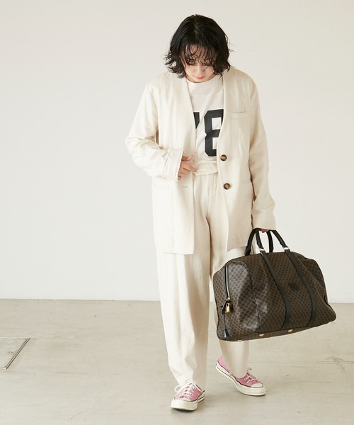 ANGIE（アンジー）の「コットンリネンノーカラージャケット/日本製（ノーカラージャケット・レディース・ネイビー/マスタード/ナチュラル・FREE）」の5枚目の写真