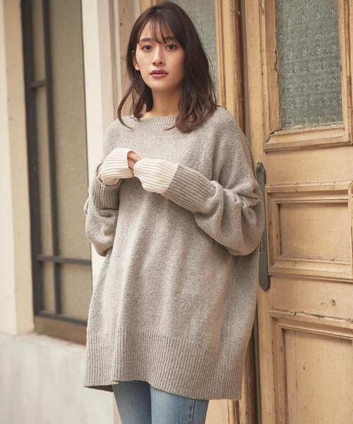 KOBE LETTUCE（コウベレタス）の「オーバーニットトップス+アームウォーマーセット（ニット/セーター・レディース・ライトグレー/ピンク/モカ・FREE）」の2枚目の写真