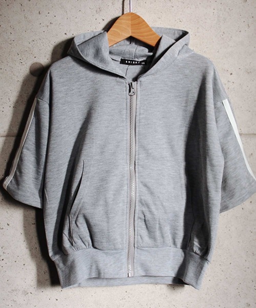 袖ライン ビッグシルエット 7分袖 ジップアップ パーカー