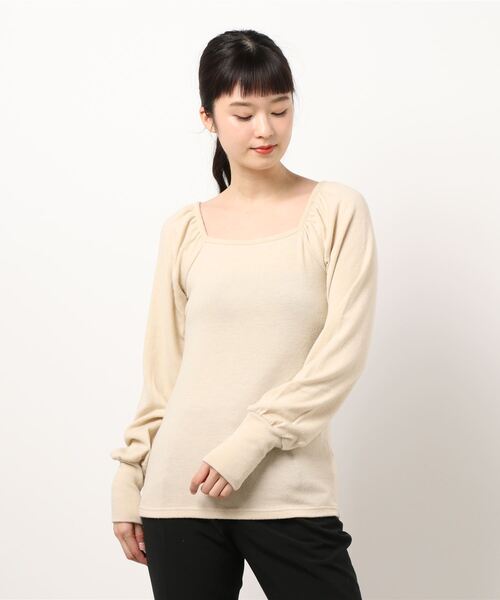 KOBE LETTUCE(コウベレタス)の「スクエアネックボリューム袖トップス(Tシャツ/カットソー・レディース・ブラック/ライトベージュ/モカ/ブルー・FREE)」の14枚目の写真