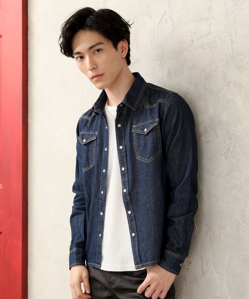 TopIsm(トップイズム)の「USED加工ウエスタンデニムシャツ(シャツ/ブラウス・メンズ・ホワイト/ブラック/インディゴブルー/ブルー・M/L/XL)」の3枚目の写真