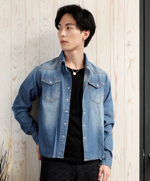 TopIsm(トップイズム)の「USED加工ウエスタンデニムシャツ(シャツ/ブラウス・メンズ・ホワイト/ブラック/インディゴブルー/ブルー・M/L/XL)」の4枚目の写真