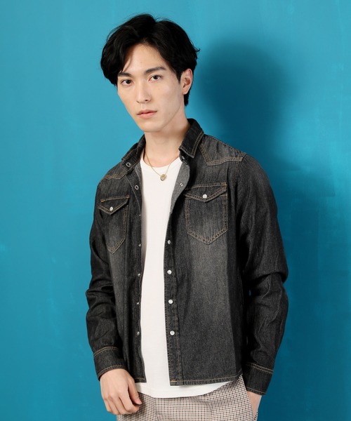 TopIsm(トップイズム)の「USED加工ウエスタンデニムシャツ(シャツ/ブラウス・メンズ・ホワイト/ブラック/インディゴブルー/ブルー・M/L/XL)」の1枚目の写真