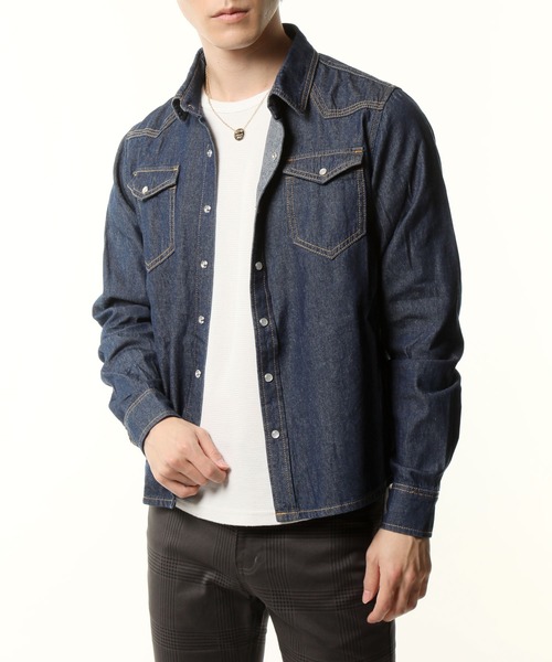 TopIsm(トップイズム)の「USED加工ウエスタンデニムシャツ(シャツ/ブラウス・メンズ・ホワイト/ブラック/インディゴブルー/ブルー・M/L/XL)」の5枚目の写真