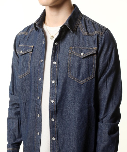 TopIsm(トップイズム)の「USED加工ウエスタンデニムシャツ(シャツ/ブラウス・メンズ・ホワイト/ブラック/インディゴブルー/ブルー・M/L/XL)」の8枚目の写真