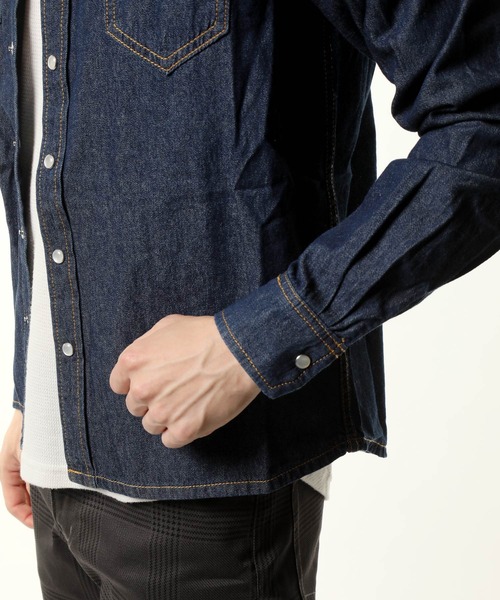TopIsm(トップイズム)の「USED加工ウエスタンデニムシャツ(シャツ/ブラウス・メンズ・ホワイト/ブラック/インディゴブルー/ブルー・M/L/XL)」の14枚目の写真
