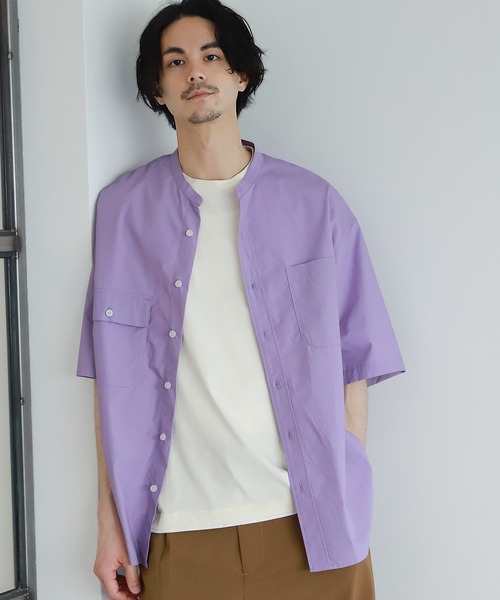 niko and...（ニコアンド）の「アシンメトリーバンドカラー半袖シャツ（シャツ/ブラウス・メンズ・パープル/オレンジ/グリーン・MEDIUM/LARGE）」の3枚目の写真