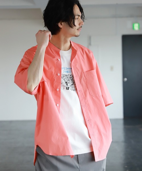 niko and（ニコアンド）の「アシンメトリーバンドカラー半袖シャツ