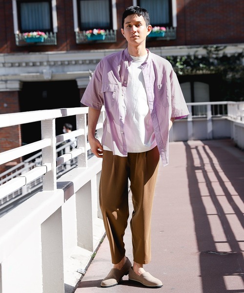 niko and...（ニコアンド）の「アシンメトリーバンドカラー半袖シャツ（シャツ/ブラウス・メンズ・パープル/オレンジ/グリーン・MEDIUM/LARGE）」の15枚目の写真