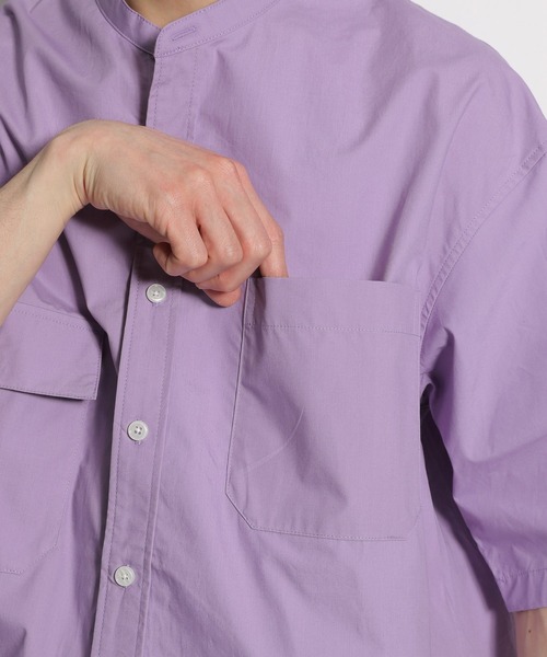 niko and...（ニコアンド）の「アシンメトリーバンドカラー半袖シャツ（シャツ/ブラウス・メンズ・パープル/オレンジ/グリーン・MEDIUM/LARGE）」の8枚目の写真