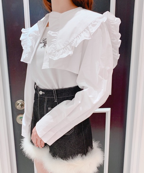 lilLilly（リルリリー）の「ショートシャツジャケット（シャツ/ブラウス・レディース・ホワイト/ブラック・FREE）」の9枚目の写真