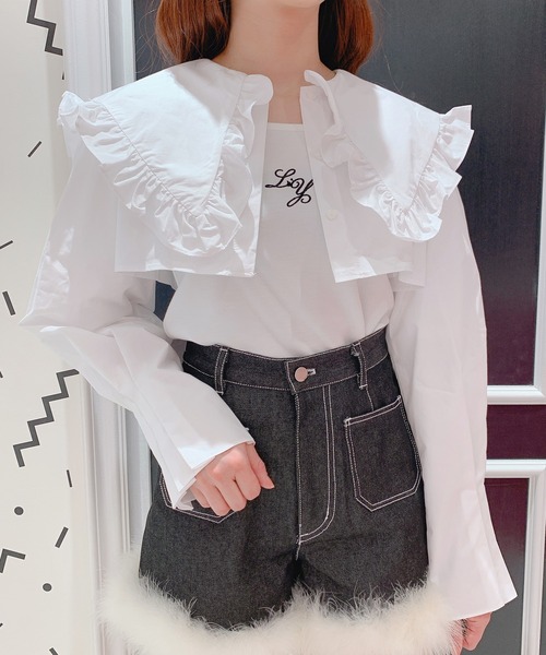 lilLilly（リルリリー）の「ショートシャツジャケット（シャツ/ブラウス・レディース・ホワイト/ブラック・FREE）」の19枚目の写真