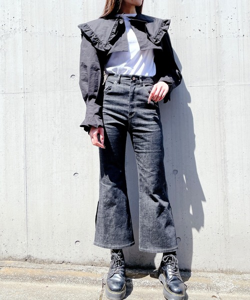 lilLilly（リルリリー）の「ショートシャツジャケット（シャツ/ブラウス・レディース・ホワイト/ブラック・FREE）」の12枚目の写真