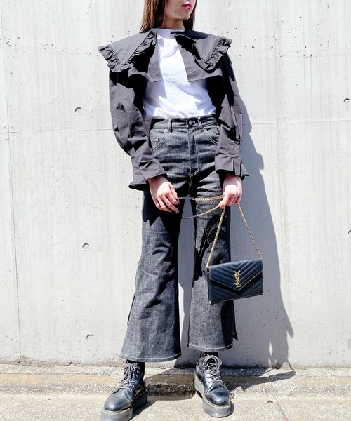 lilLilly（リルリリー）の「ショートシャツジャケット（シャツ/ブラウス・レディース・ホワイト/ブラック・FREE）」の11枚目の写真