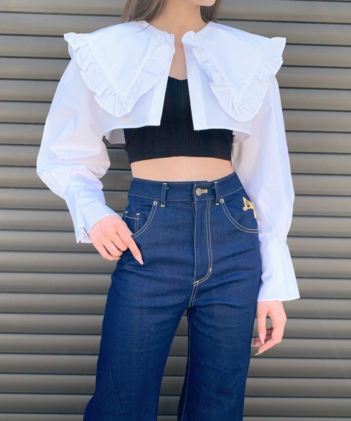 lilLilly（リルリリー）の「ショートシャツジャケット（シャツ/ブラウス・レディース・ホワイト/ブラック・FREE）」の15枚目の写真