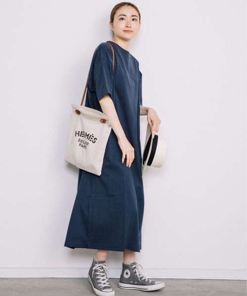 Chaco closet（チャコ クローゼット）の「サイドポケット付き半袖ロングマキシ丈ワンピース（ワンピース・レディース・ブラック/ベージュ/ネイビー/オレンジ/イエロー・FREE）」の3枚目の写真