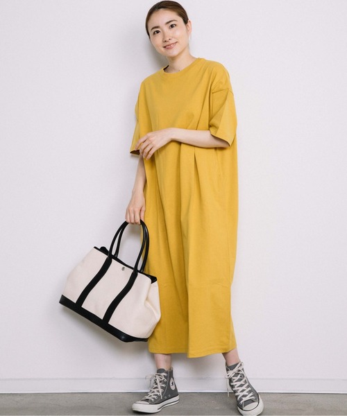 Chaco closet（チャコ クローゼット）の「サイドポケット付き半袖ロングマキシ丈ワンピース（ワンピース・レディース・ブラック/ベージュ/ネイビー/オレンジ/イエロー・FREE）」の7枚目の写真