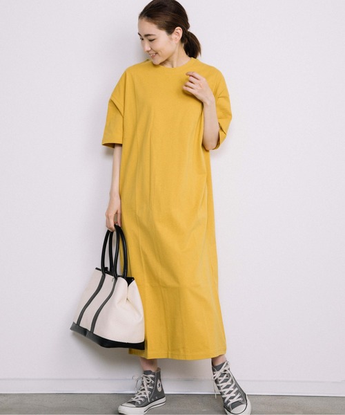 Chaco closet（チャコ クローゼット）の「サイドポケット付き半袖ロングマキシ丈ワンピース（ワンピース・レディース・ブラック/ベージュ/ネイビー/オレンジ/イエロー・FREE）」の8枚目の写真