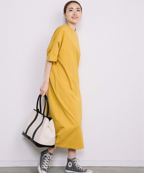 Chaco closet（チャコ クローゼット）の「サイドポケット付き半袖ロングマキシ丈ワンピース（ワンピース・レディース・ブラック/ベージュ/ネイビー/オレンジ/イエロー・FREE）」の10枚目の写真