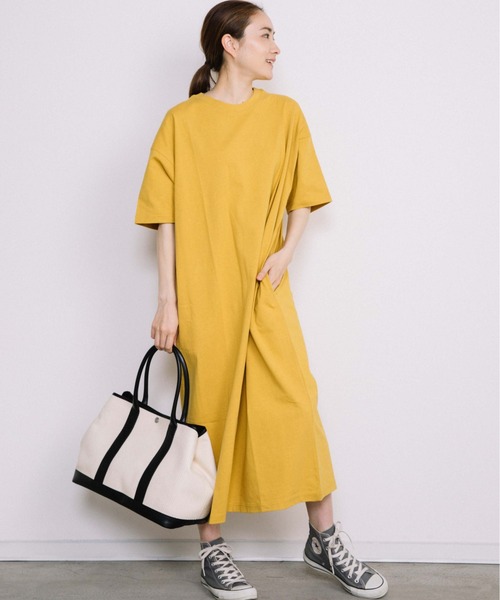 Chaco closet（チャコ クローゼット）の「サイドポケット付き半袖ロングマキシ丈ワンピース（ワンピース・レディース・ブラック/ベージュ/ネイビー/オレンジ/イエロー・FREE）」の11枚目の写真