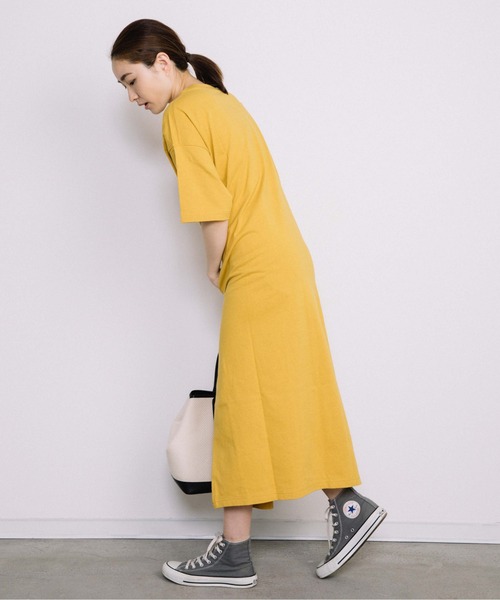 Chaco closet（チャコ クローゼット）の「サイドポケット付き半袖ロングマキシ丈ワンピース（ワンピース・レディース・ブラック/ベージュ/ネイビー/オレンジ/イエロー・FREE）」の14枚目の写真