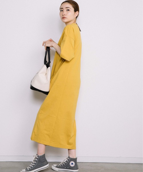 Chaco closet（チャコ クローゼット）の「サイドポケット付き半袖ロングマキシ丈ワンピース（ワンピース・レディース・ブラック/ベージュ/ネイビー/オレンジ/イエロー・FREE）」の15枚目の写真