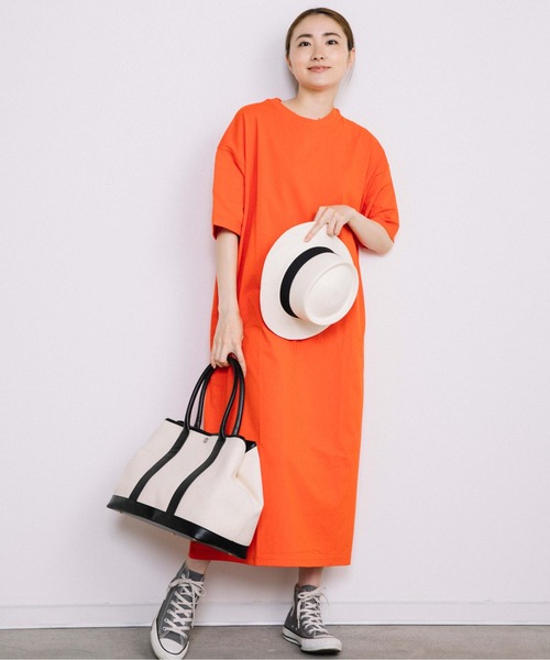 Chaco closet（チャコ クローゼット）の「サイドポケット付き半袖ロングマキシ丈ワンピース（ワンピース・レディース・ブラック/ベージュ/ネイビー/オレンジ/イエロー・FREE）」の18枚目の写真