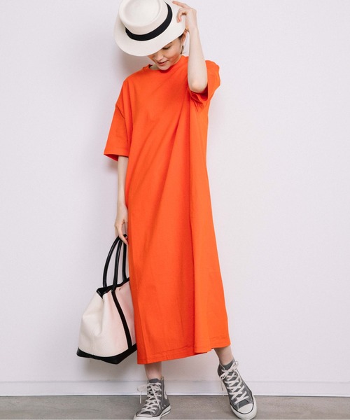 Chaco closet（チャコ クローゼット）の「サイドポケット付き半袖ロングマキシ丈ワンピース（ワンピース・レディース・ブラック/ベージュ/ネイビー/オレンジ/イエロー・FREE）」の19枚目の写真